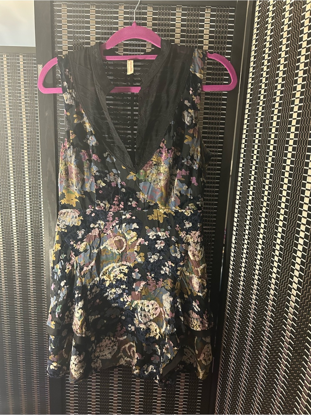 Free People Black Floral V-Neck Mini Dress